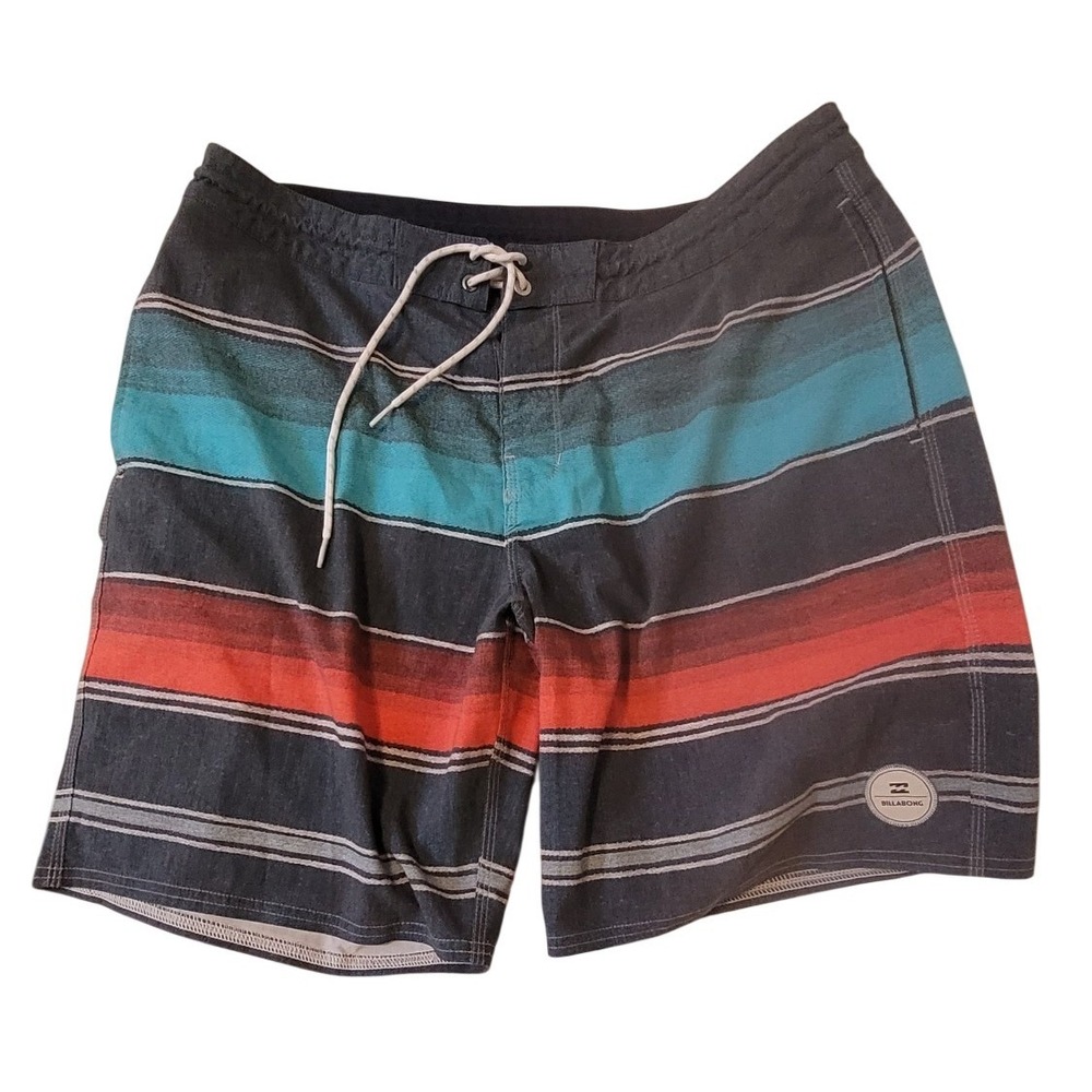 Billabong Recycler Mens Striped Board Shorts Charcoal Teal Orange M104ASBP 34‎